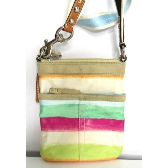 COACH Hampton Multicolor Watercolor Stripe Small Swingpack Crossbody Bag - Picture 2 of 8